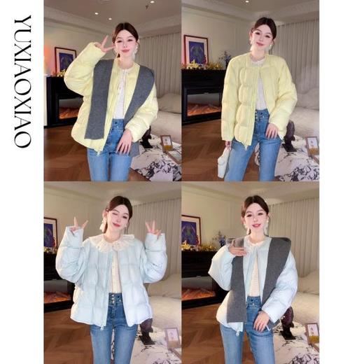 余潇潇【元气星球】时尚保暖90白鸭绒三防面料圆领羽绒服配送披肩 商品图0