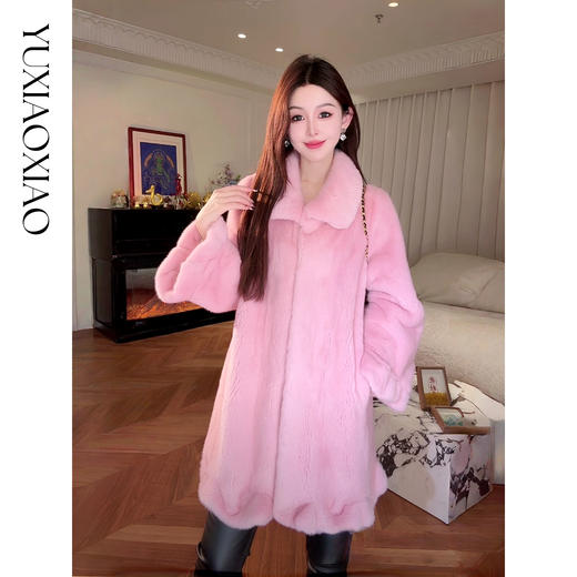 余潇潇【时光魅影】轻奢气质磁吸领半抽刀工艺翻领中长款水貂皮草 商品图4