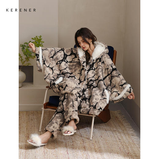 可人儿原创冬季羊羔绒女士睡衣韩系加厚保暖可外穿珊瑚绒家居服 商品图3