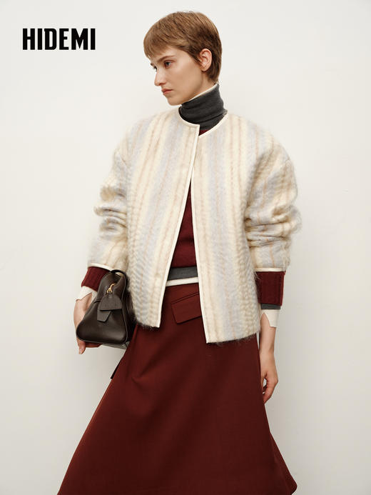 HIDEMI 进口长毛水波马海毛绵羊毛混纺渐变色缎面外套渐变色 商品图4