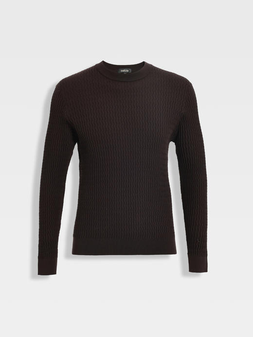 callisto咖色舒适圆领立体波浪纹提花毛衣 商品图0