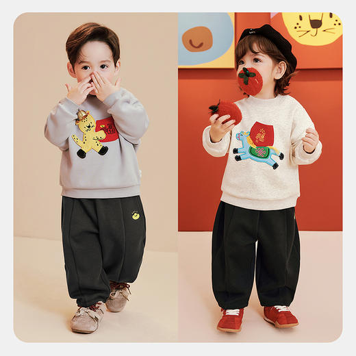 迷你巴拉巴拉男女童长袖套装加绒儿童长裤长裤拜年服2025新年冬季 商品图2