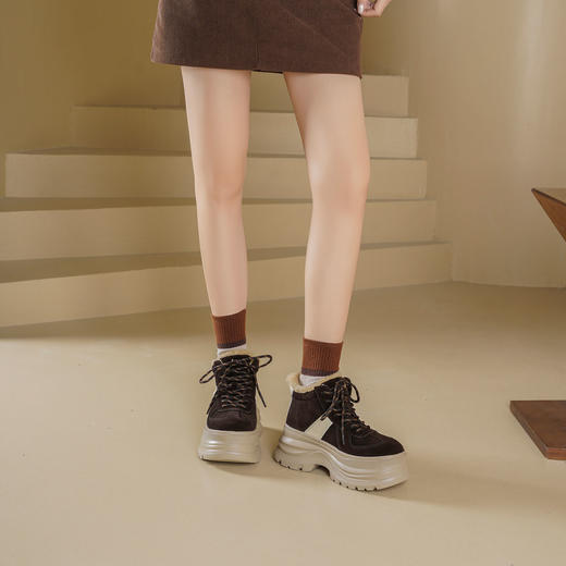 Westory2025年冬季绒面厚底保暖高帮靴休闲大地色系超轻增高短靴W25DS86151 商品图6