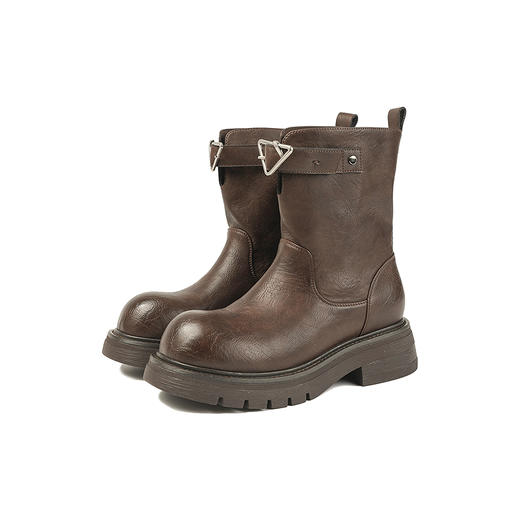 伊伴冬季百搭经典色质感金属扣短靴休闲中短靴B25505310 商品图5