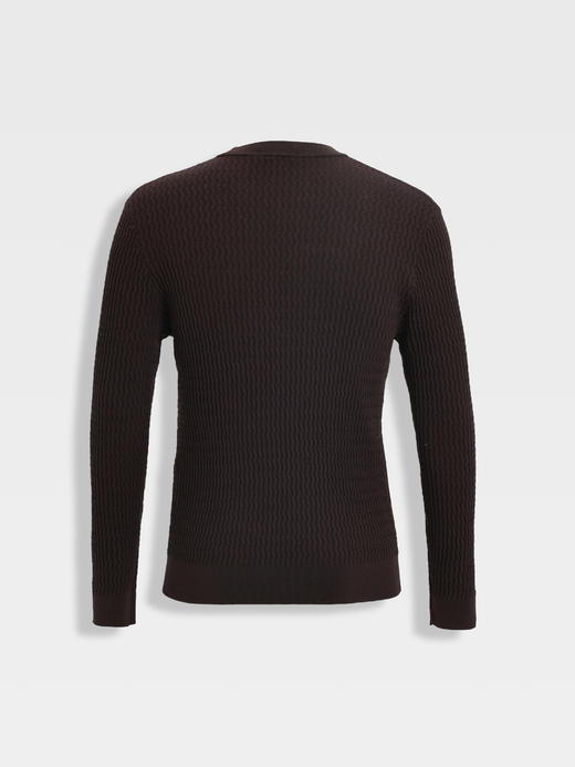 callisto咖色舒适圆领立体波浪纹提花毛衣 商品图1