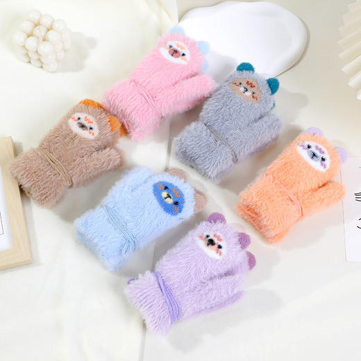 随机发！【保暖抗冻挂绳不漏风❗️双层毛绒更保暖】儿童手套秋季宝宝加绒加厚男孩针织女童全指挂绳冬天保暖毛绒手套。hb 商品图2