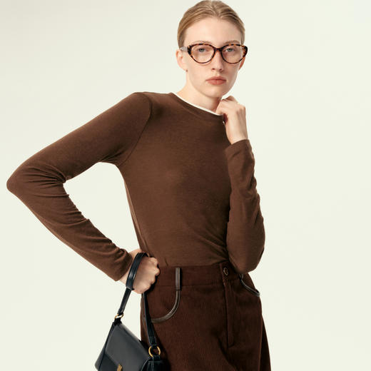 【特惠不退货】伊芙丽假两件舒适长袖打底T恤1FA601282 商品图3