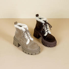 Westory2025年冬季绒面羊毛口厚底加绒马丁靴休闲系带帅气百搭短靴W25DS86331