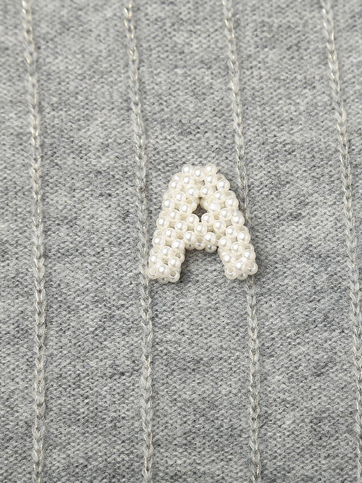 浅灰色珍珠扣针织开衫 圆领 A 字刺绣短款上衣 秋冬季温柔风显瘦百搭羊毛混纺外套 商品图3