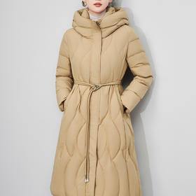 「高货wl」全新升级【铂金会员735/天猫999/差价264】(93419)洛诗琳加厚系带收腰90羽绒服2025冬季长款连帽保暖外套女