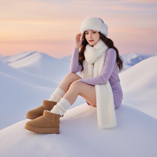 GUGENG古耕 羊毛雪地靴短靴 反绒牛皮保暖靴子 650220 商品图3