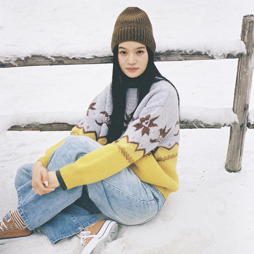 绽放735朵/设计感费尔岛撞色纯羊毛圆领套头羊毛针织衫女新款毛衣 商品图0