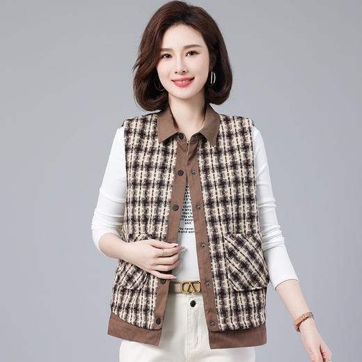 A7251格子马甲马夹背心坎肩加肥加大码中老年妈妈女装春装 商品图0