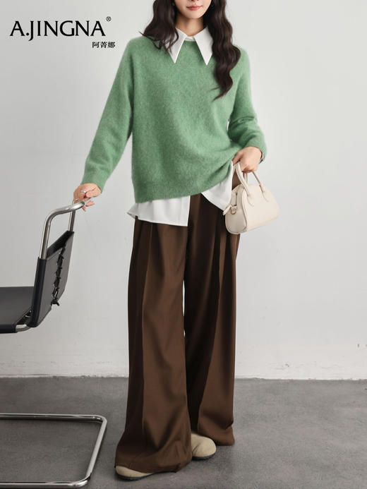 【100%羊毛】阿菁娜秋季新款100%羊毛拉毛针织衫云朵触感松弛感廓形F30D301003 商品图4