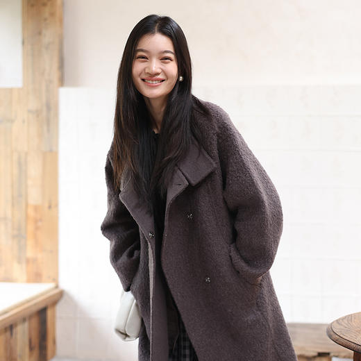 绽放757朵/du市丽人呢大衣·羊毛立体绒感立领长款毛呢外套呢大衣 商品图3