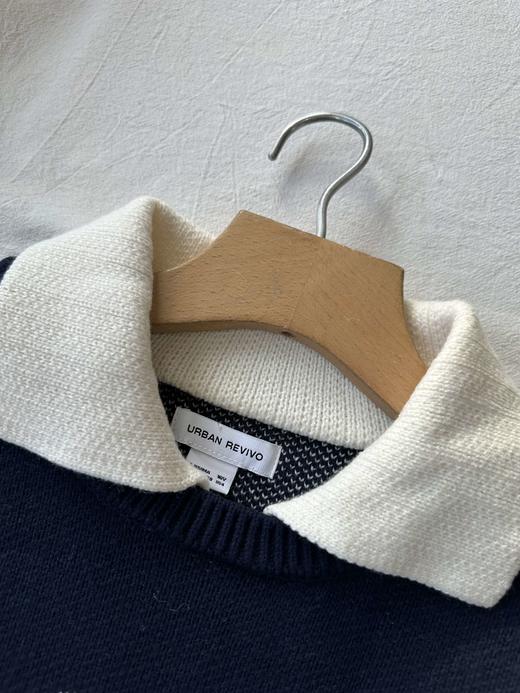 贝壳三 美式复古字母提花假两件毛衣学院风翻领长袖针织衫C102814 商品图3