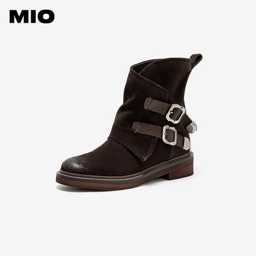 MIO米奥西部靴冬季新款圆头粗跟中筒搭扣切尔西靴复古纯色靴M255612850 商品图0