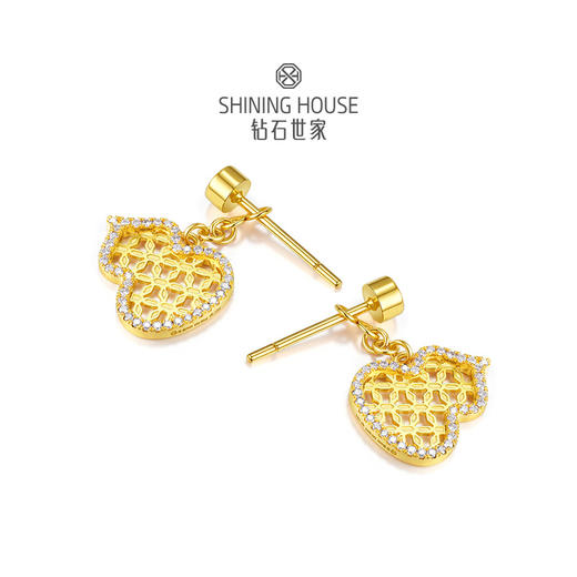 【八方衔运纹】【 玲珑宝葫 】钻石世家  玲珑宝葫系列 足金葫芦镶钻耳饰 【黄金产品不支持无理由退换货】预计3-5天发货 商品图2