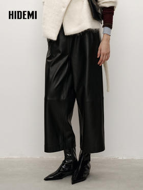 HIDEMI 进口西班牙小羊皮松紧腰阔腿裤九分皮裤