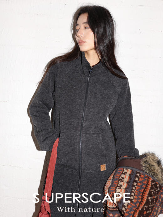 素舶 磨毛软糯荷叶边下摆遮跨显瘦内里格纹立领卫衣外套 商品图4