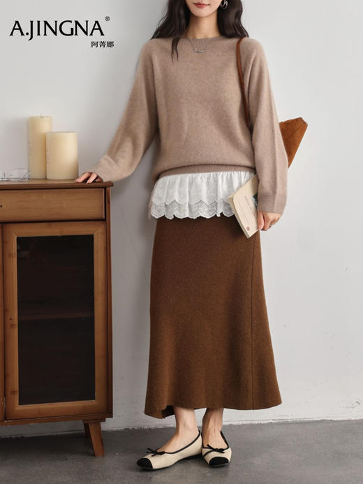 【100%羊毛】阿菁娜秋季新款100%羊毛拉毛针织衫云朵触感松弛感廓形F30D301003 商品图6