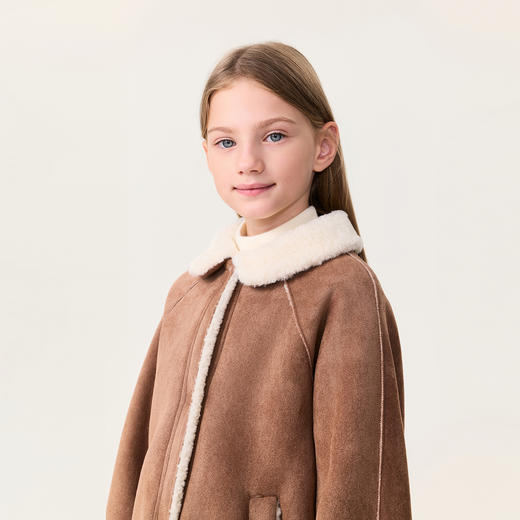 马克珍妮女童复古毛绒领麂皮绒外套2025年秋冬新款551580 商品图2