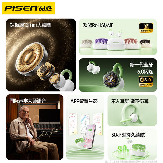 品胜 Clip Ⅰ「云羽·空气声场」开放式耳夹耳机 杜比音效大师音质  跑步运动无线耳机 商品图4