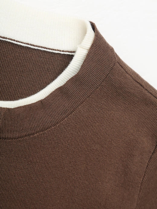 高级感灰色撞色针织开衫 圆领单排扣短款上衣 春秋季通勤百搭显瘦羊毛混纺外套 商品图2