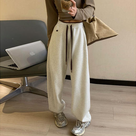 韩系egg卫裤女秋冬季加绒休闲裤春季2025新款撞色高腰束脚裤宽松显瘦运动休闲裤子秋冬加厚裤子 商品图1