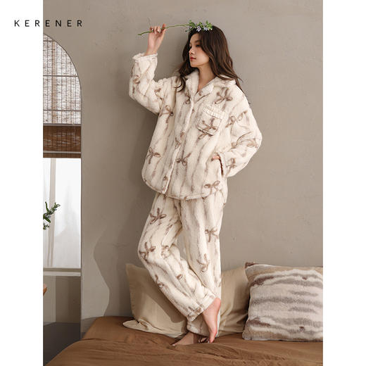 可人儿原创冬季舒棉绒女士睡衣韩系加厚保暖可外穿珊瑚绒家居服 商品图3