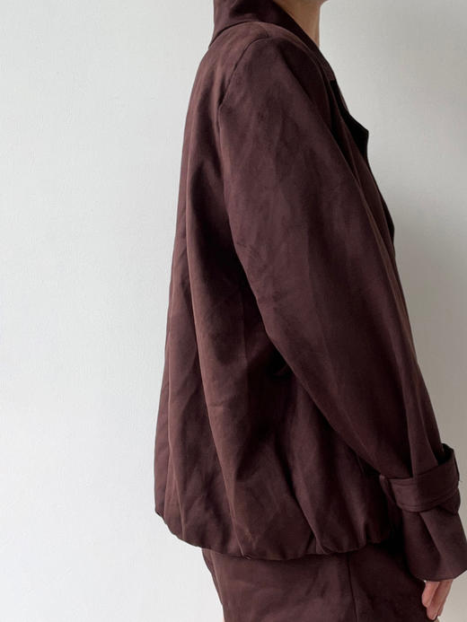 SIJIA｜AW2506 酒红麂皮收腰短皮风衣 商品图4