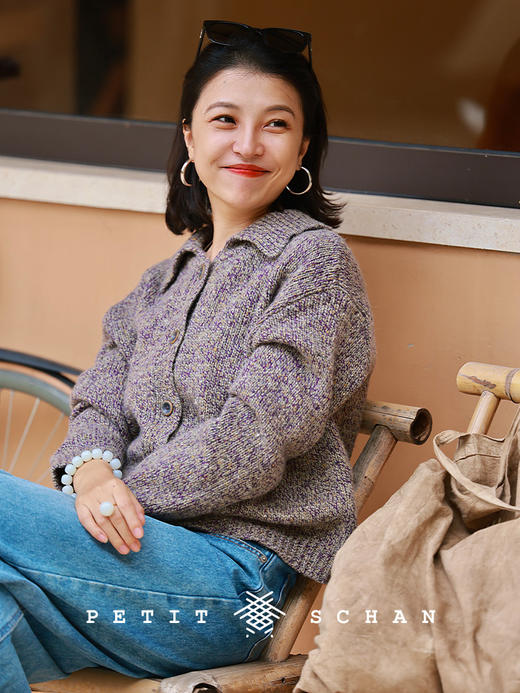 PETIT SCHAN小闪 CLO#943 Morning Fog 晨雾 羊毛羊驼毛大翻领花纱开衫毛衣 商品图2