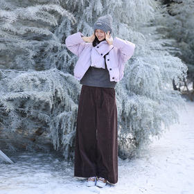 绽放657朵/栗绒·灯芯绒炒雪花工艺半腰松紧阔腿裤女休闲长裤新款