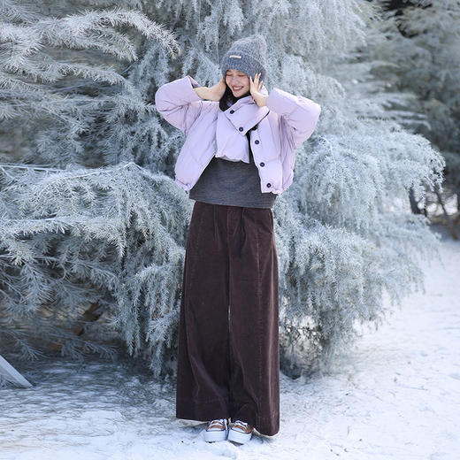 绽放657朵/栗绒·灯芯绒炒雪花工艺半腰松紧阔腿裤女休闲长裤新款 商品图0