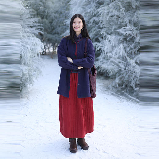 绽放724朵/热烈半裙·加厚亚麻绗棉全腰松紧花苞气质半身裙冬新款 商品图3