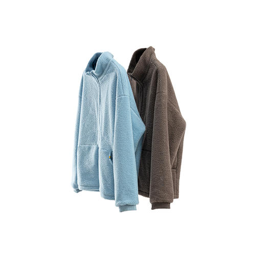 特绽放744朵/晴天·棉摇粒绒立领开襟落肩长袖双层卫衣百搭上衣女 商品图4