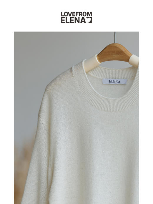 星河亮片 全羊绒弯刀袖  针织圆领毛衣 商品图1