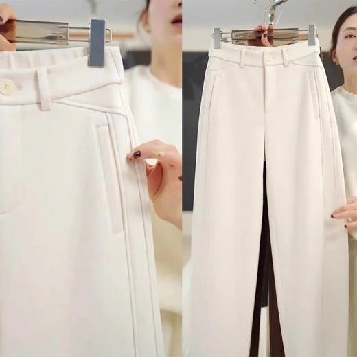 xk1151深灰色羊毛呢香蕉裤女秋冬季加厚新款休闲裤子同款阔腿弯刀裤 商品图2