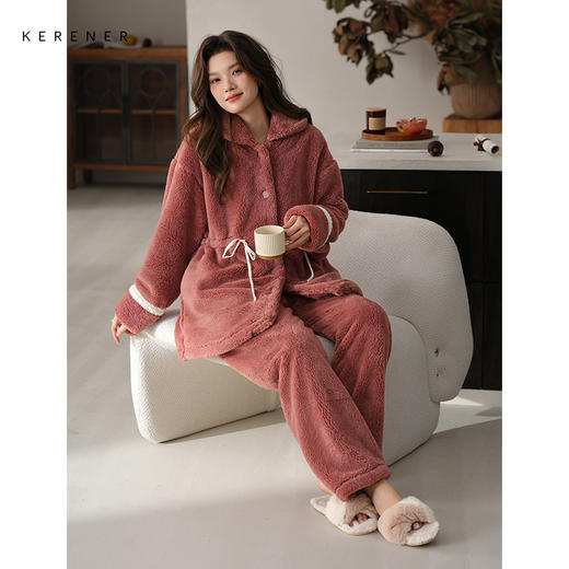 可人儿原创冬季舒棉绒女士睡衣韩系加厚保暖可外穿珊瑚绒家居服 商品图1