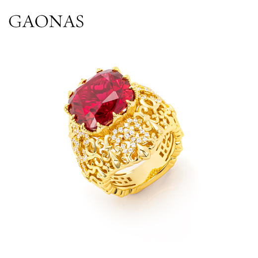 GAONAS  时尚贵气豪横臻奢金色红戒指11685JR 商品图2