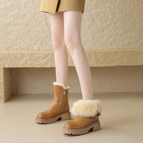 【预售5天】真皮圆头松糕底冬季皮毛一体舒适毛毛靴短筒时尚雪地靴YMT&A680