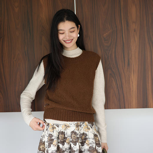 绽放755朵/圈圈纱纯羊毛肌理圆领叠搭无袖马甲内搭保暖上衣女新款 商品图0