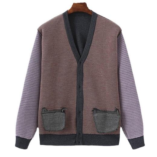 新款新品 中老年开衫毛衣外套  男春秋装V领针织衫提花爸爸开襟衫中年男士毛衣外套 商品图4