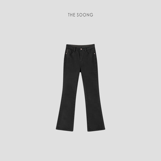 THESOONG|'年度黑牛'加厚加绒正腰高弹拉链微喇黑色牛仔裤女HBNZ7929 商品图3