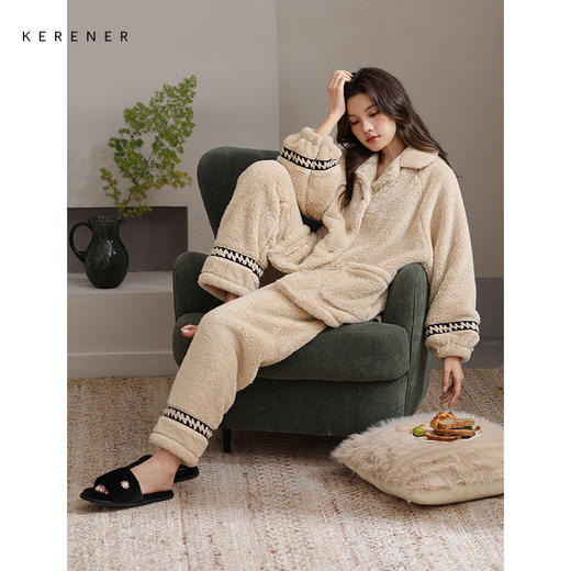 可人儿原创冬季舒棉绒女士睡衣韩系加厚保暖可外穿珊瑚绒家居服 商品图3