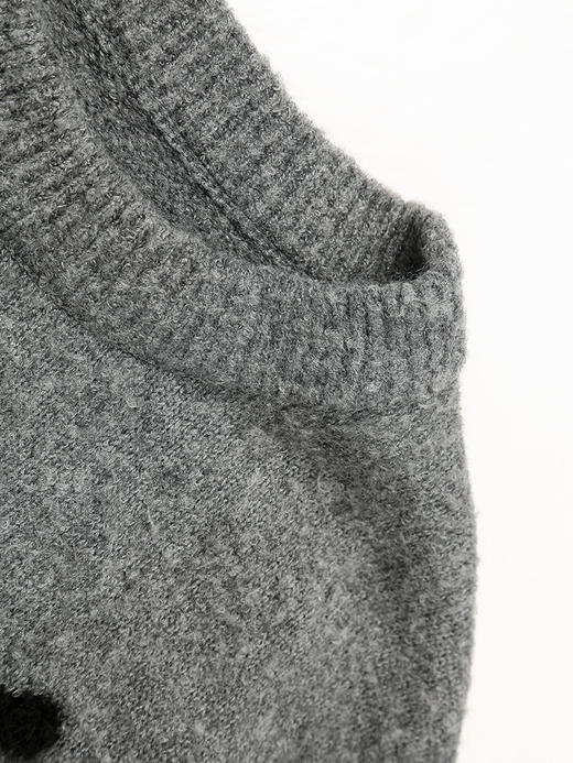 灰色趣味樱桃兔子提花毛衣 圆领宽松落肩上衣 秋冬减龄显瘦慵懒风针织衫 商品图2