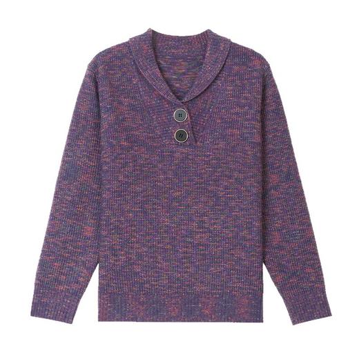 X26761-148复古V领双扣亮丝针织衫女酒红色气质外穿宽松毛衣短款冬季打底衫 商品图4