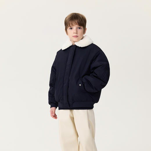 【无氟防泼水】马克珍妮女童可拆卸毛领夹棉飞行夹克外套2025年冬装新款551565 商品图1