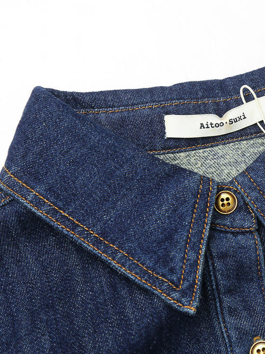 复古深蓝色牛仔衬衫 宽松 oversize 翻领长袖上衣 金属扣设计秋冬叠穿百搭港风衬衣 商品图2