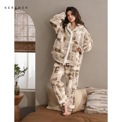 可人儿原创冬季舒棉绒女士睡衣韩系加厚保暖可外穿珊瑚绒家居服 商品图3